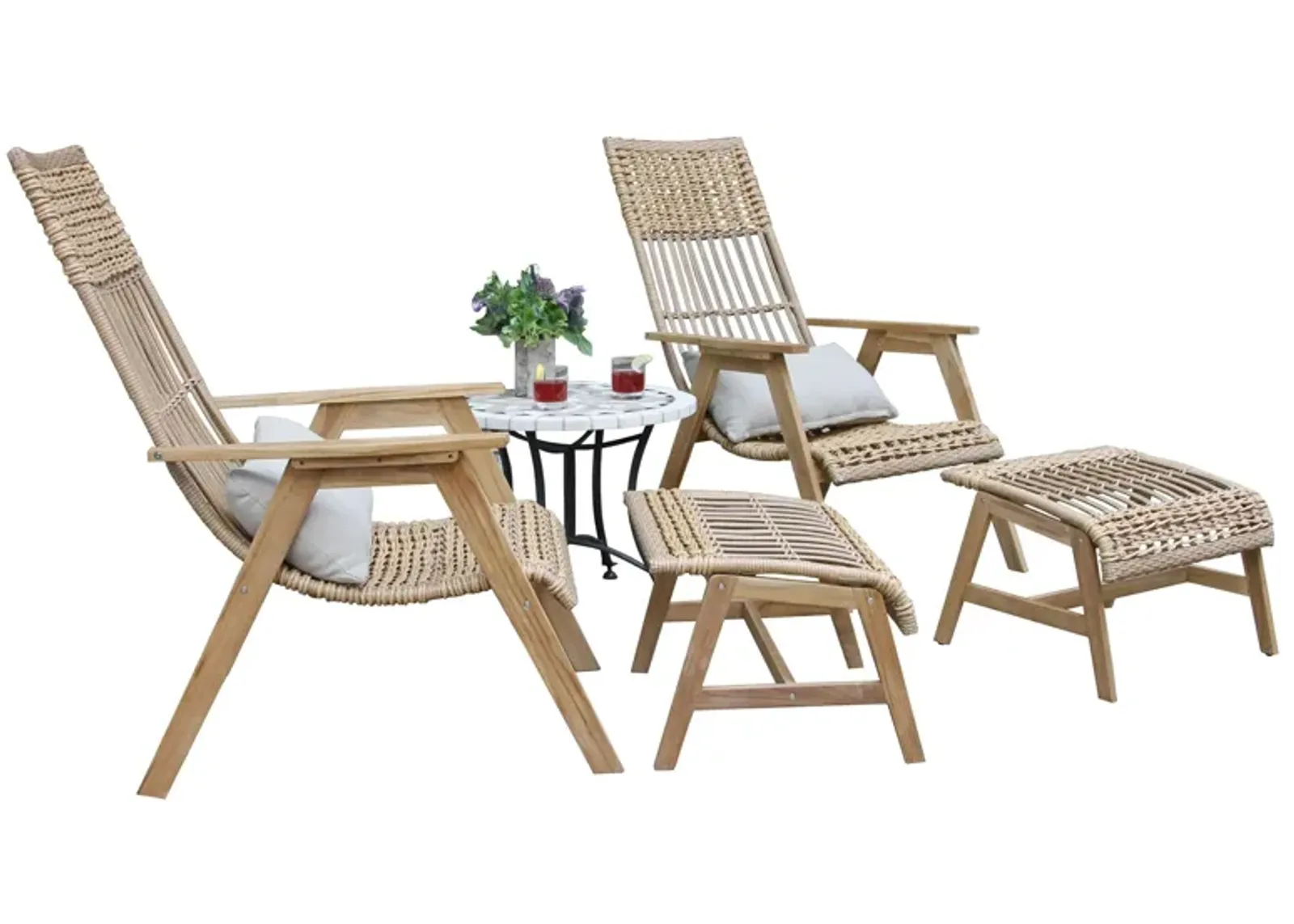 Bohemian 5 pc Lounger Set with Ottomans in Teak by Outdoor Interiors