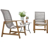 Nautical 3 pc. Lounge Set with Marble Accent Table in Teak by Outdoor Interiors