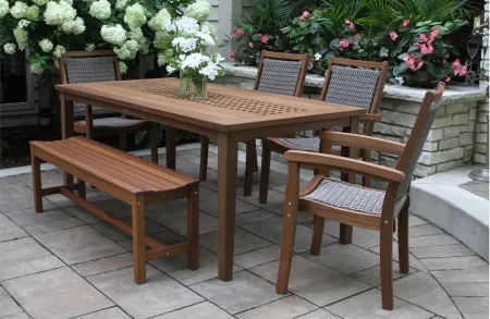 Farmhouse 6 pc. Dining Set with Wicker Chairs in Brown by Outdoor Interiors