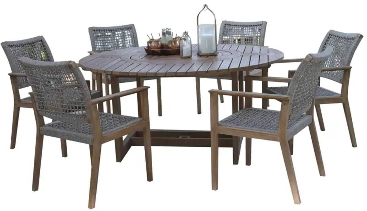 Nautical 7 pc. Lazy Susan Table with Rope Chairs in Wheat by Outdoor Interiors