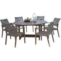 Nautical 7 pc. Lazy Susan Table with Rope Chairs in Wheat by Outdoor Interiors
