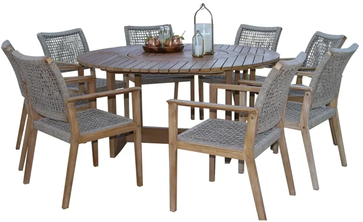 Nautical 9 pc. Lazy Susan Table with Rope Chairs in Wheat by Outdoor Interiors