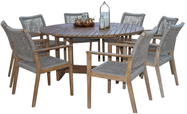 Nautical 9-pc.. Lazy Susan Table with Rope Chairs