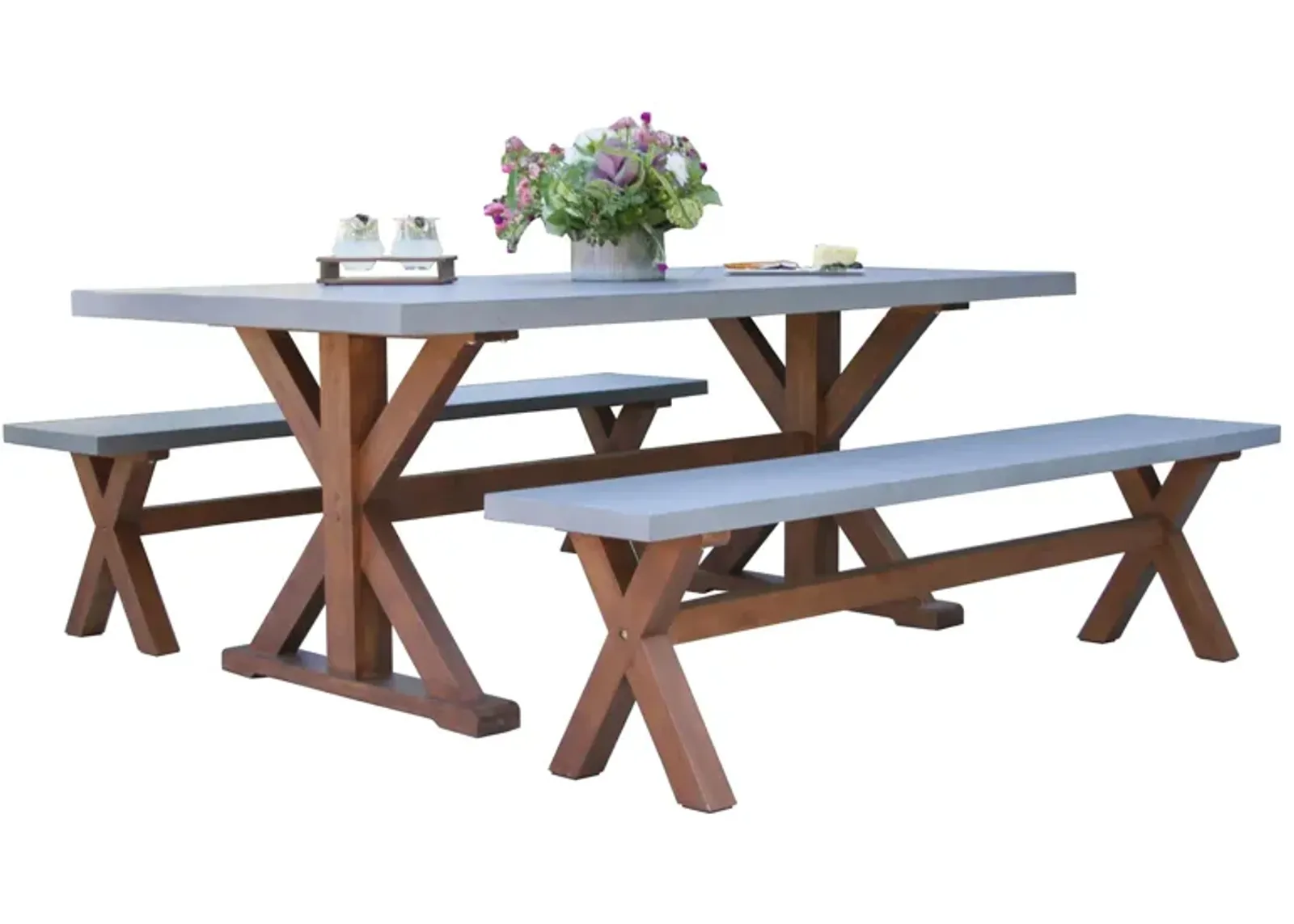 Nautical 3-pc. Eucalyptus Rectangle Outdoor Dining Set w/ Benches in Brown by Outdoor Interiors