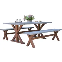 Nautical 3-pc. Eucalyptus Rectangle Outdoor Dining Set w/ Benches in Brown by Outdoor Interiors