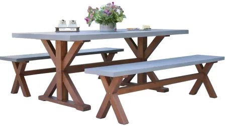 Nautical 3-pc. Eucalyptus Rectangle Outdoor Dining Set w/ Benches in Brown by Outdoor Interiors