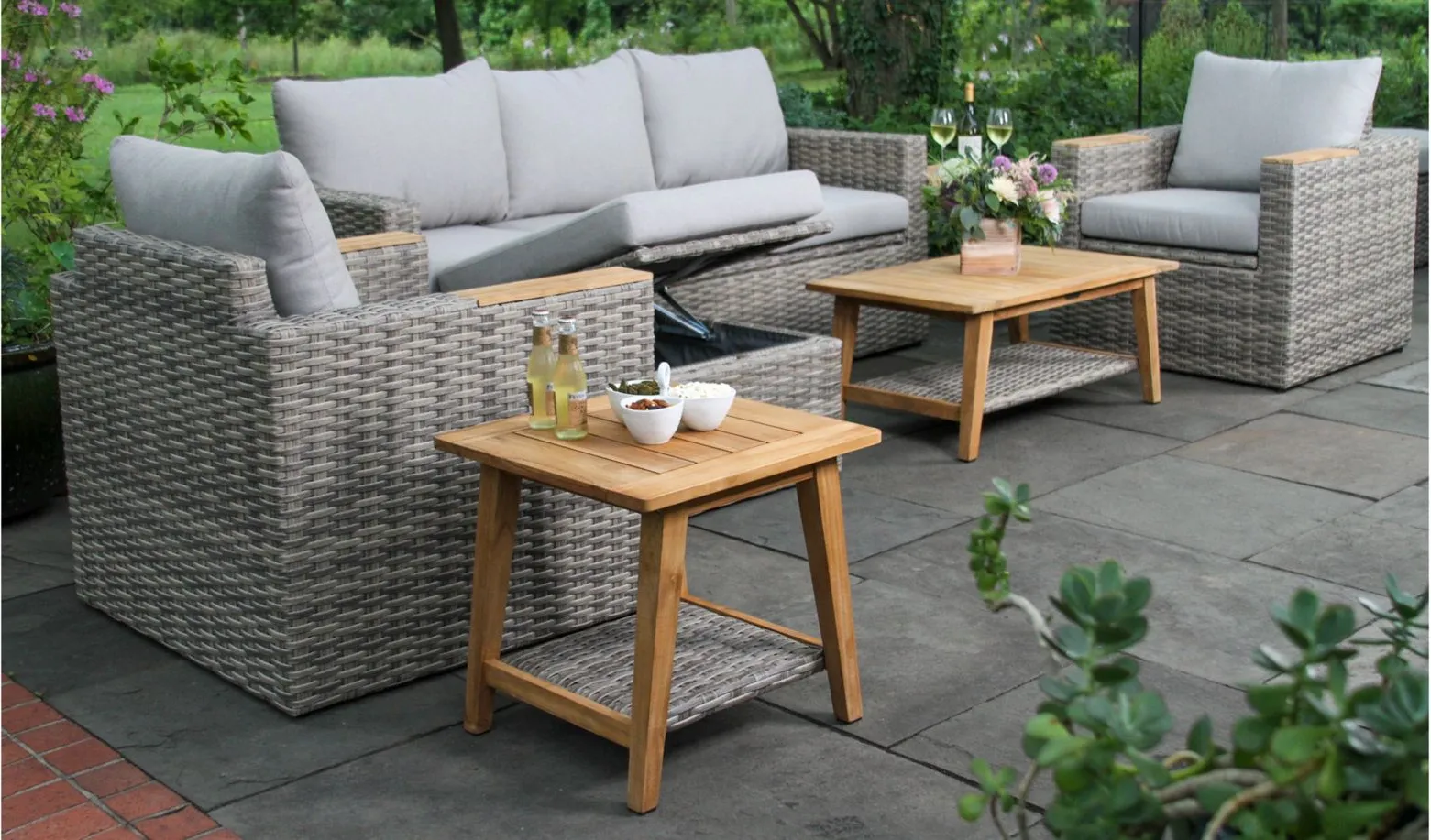 Teak and Wicker 6-pc. Patio Set in Gray by Outdoor Interiors