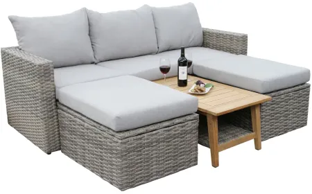 4 pc. Teak and Wicker Sectional Group with 2 Ottomans in Grey by Outdoor Interiors