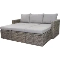 5 pc. Teak and Wicker Sectional Group with 3 Ottomans in Grey by Outdoor Interiors