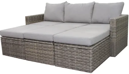5 pc. Teak and Wicker Sectional Group with 3 Ottomans in Grey by Outdoor Interiors