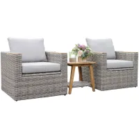 3 pc. Teak and Wicker Storage Seating Group Set in Grey by Outdoor Interiors