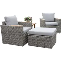 4 pc. Teak and Wicker Storage Seating Set with Ottomans in Grey by Outdoor Interiors