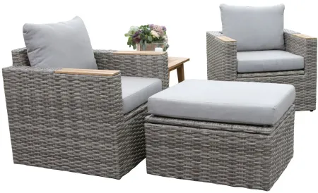 4 pc. Teak and Wicker Storage Seating Set with Ottomans in Grey by Outdoor Interiors