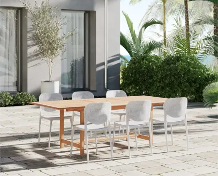 Amazonia Outdoor 7- pc. Teak Wood Dining Set in Light Brown;White by International Home Miami