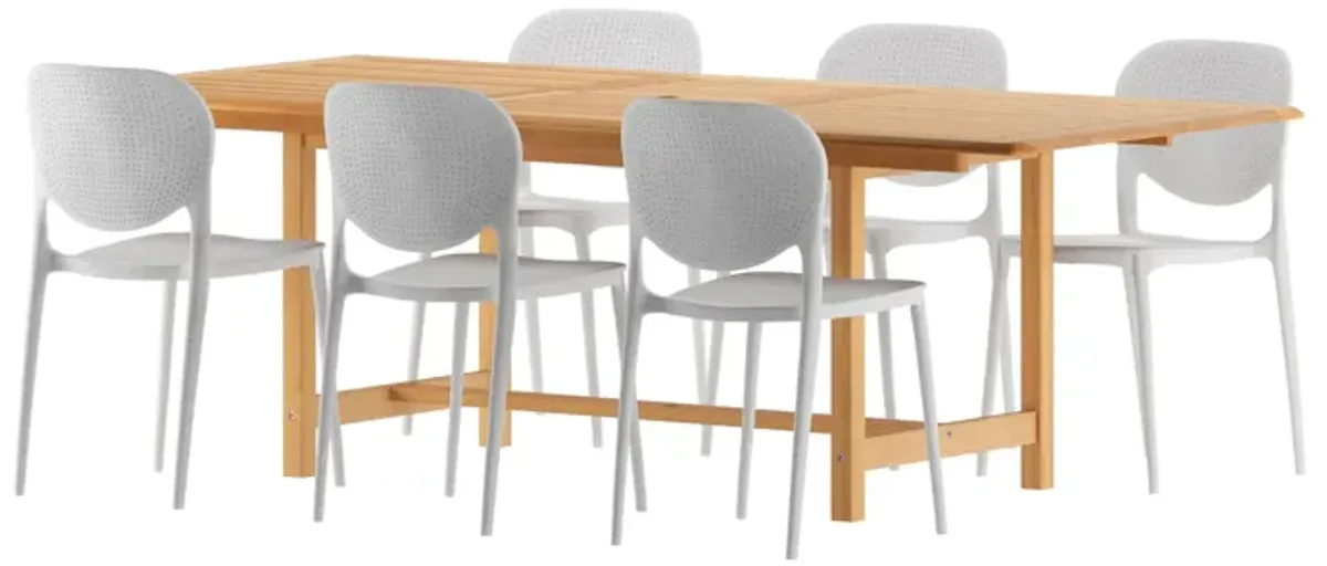 Amazonia Outdoor 7-pc. Teak Wood Dining Set in Light Brown;White by International Home Miami