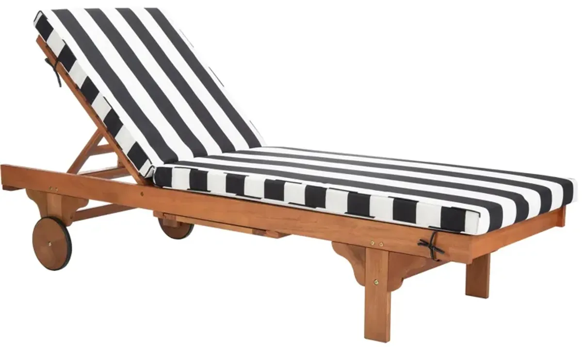 Newport Reclining Chaise Lounge w/ Side Table in Black/White by Safavieh