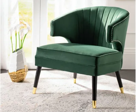 Stazia Wingback Accent Chair in Forest Green / Black by Safavieh