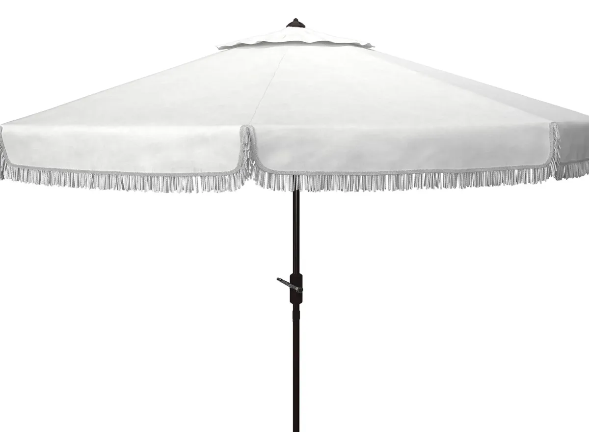 Milan Fringe Umbrella in White by Safavieh