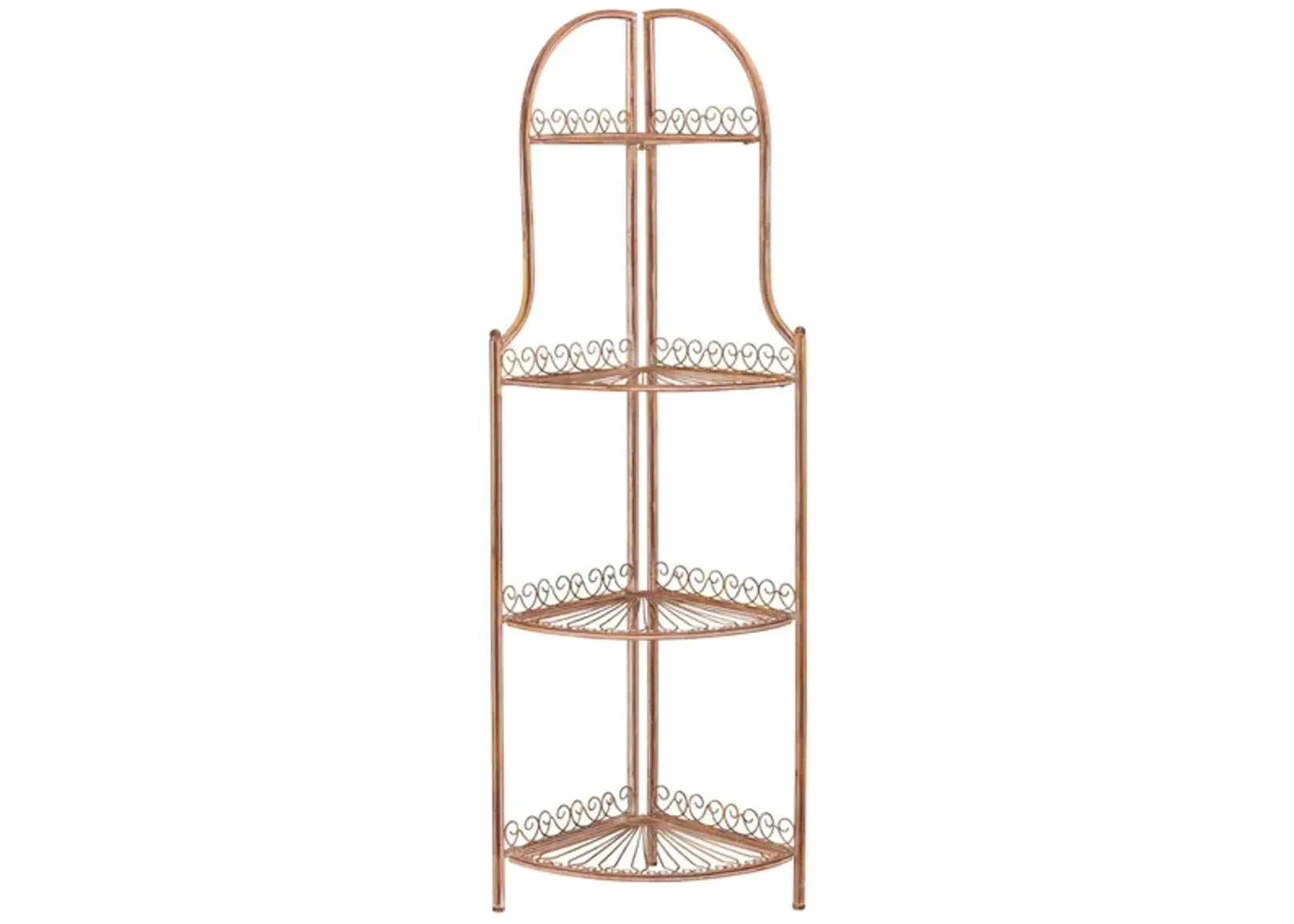 Cass Wrought Iron 4 Tier Outdoor Corner Shelf in Rusty Orange by Safavieh