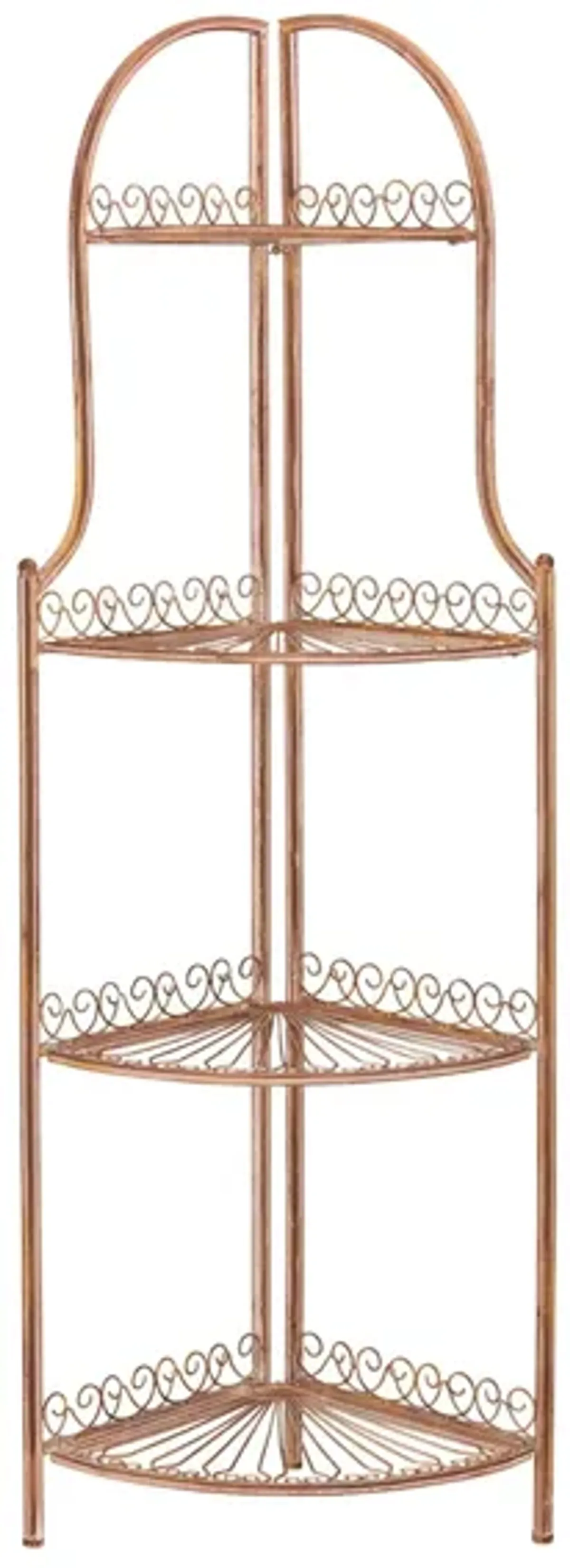 Cass Wrought Iron 4 Tier Outdoor Corner Shelf in Rusty Orange by Safavieh