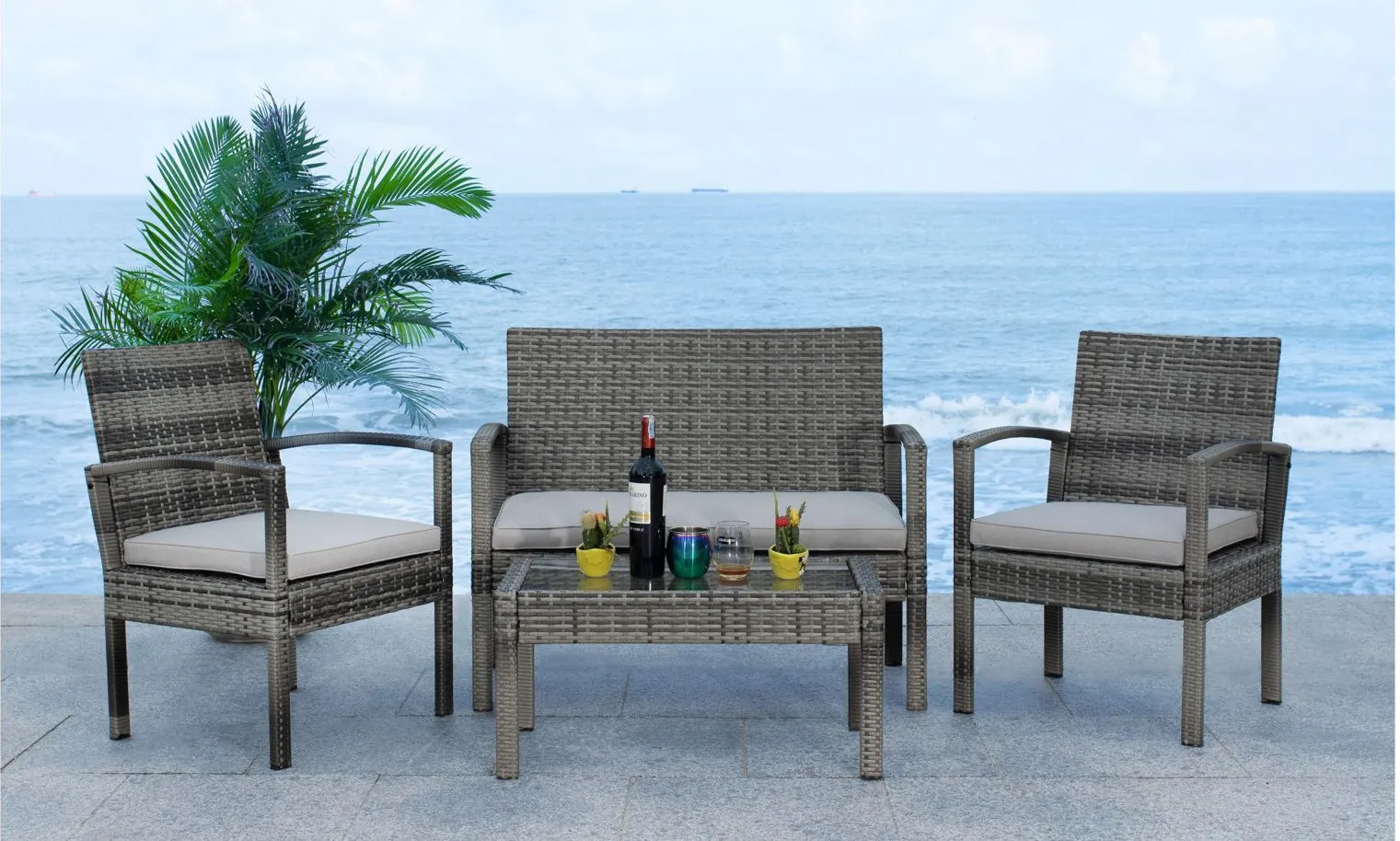 Duke 4-pc. Patio Set in Natrual / Aqua by Safavieh