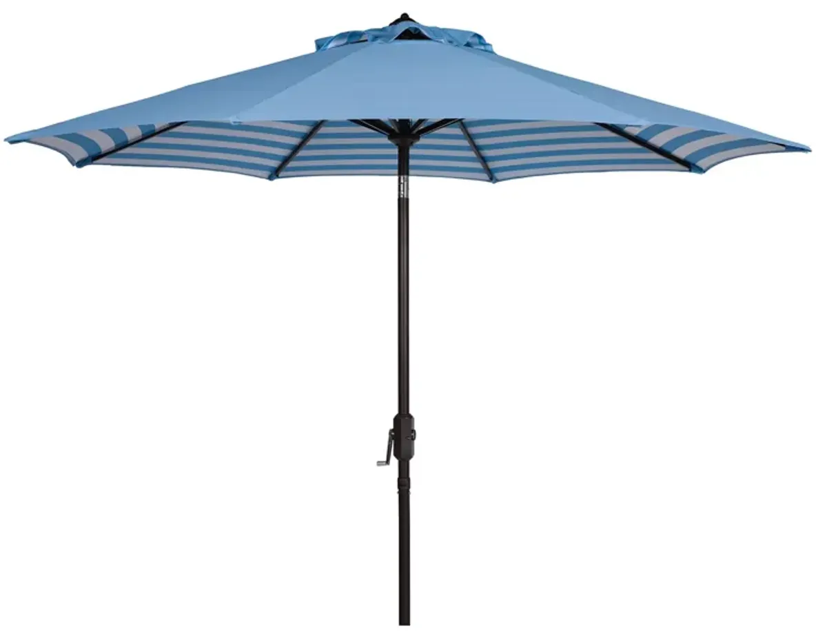 Shay Inside Out Striped 9 ft Crank Outdoor Auto Tilt Umbrella in Navy, White, & Natural by Safavieh