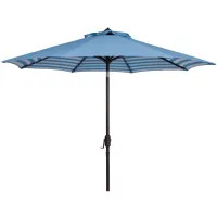 Shay Inside Out Striped 9 ft Crank Outdoor Auto Tilt Umbrella in Navy, White, & Natural by Safavieh