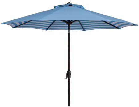 Shay Inside Out Striped 9 ft Crank Outdoor Auto Tilt Umbrella in Navy, White, & Natural by Safavieh
