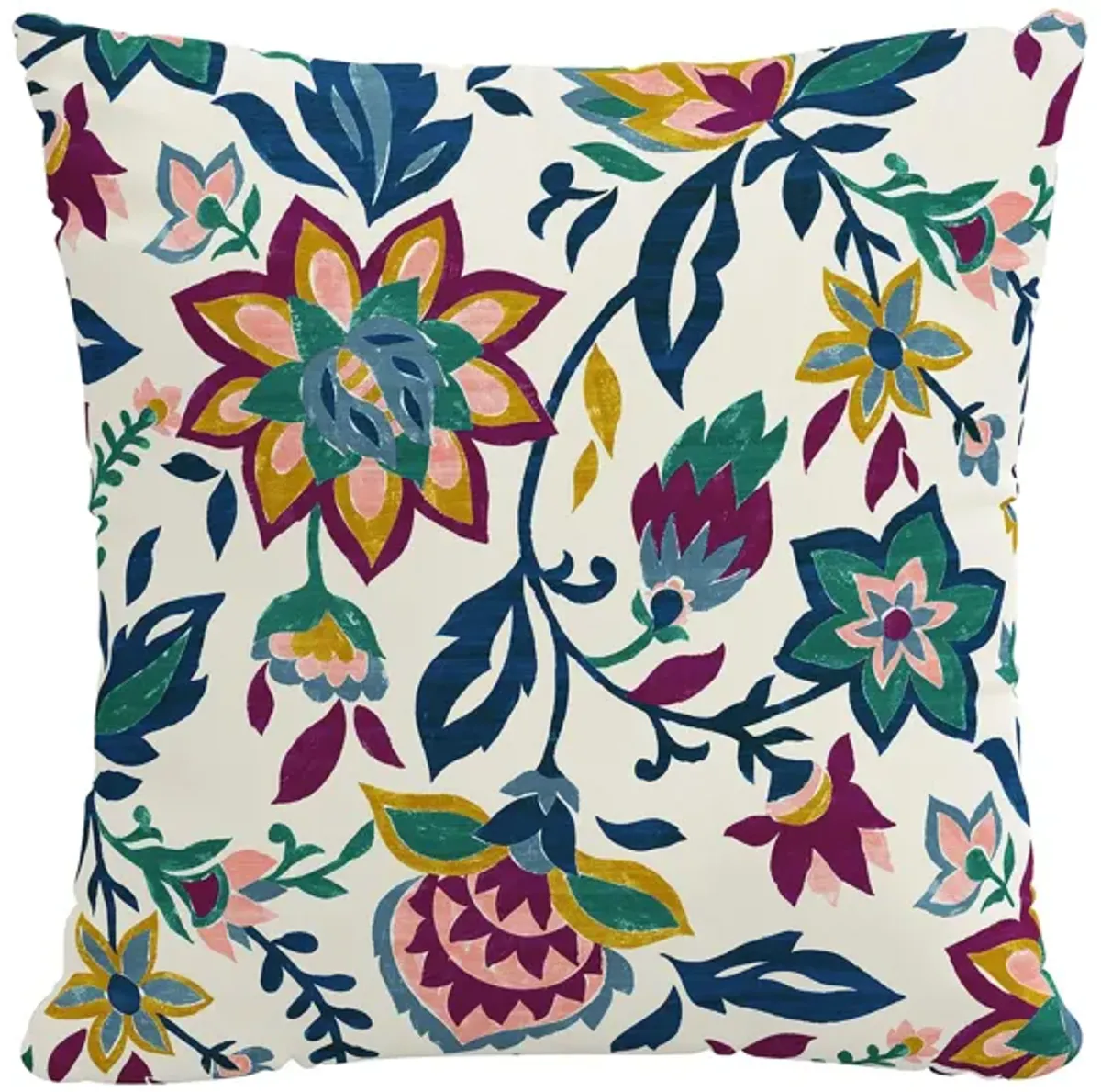 20" Outdoor Floral Jewel Pillow in Folk Floral Jewel by Skyline