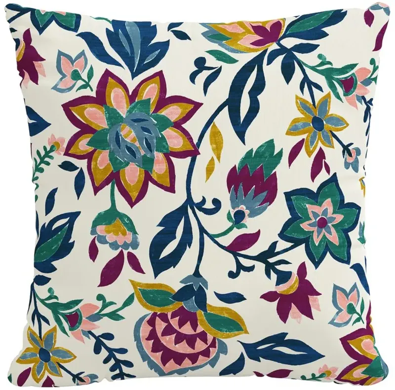 20” Outdoor Floral Jewel Pillow in Folk Floral Jewel by Skyline