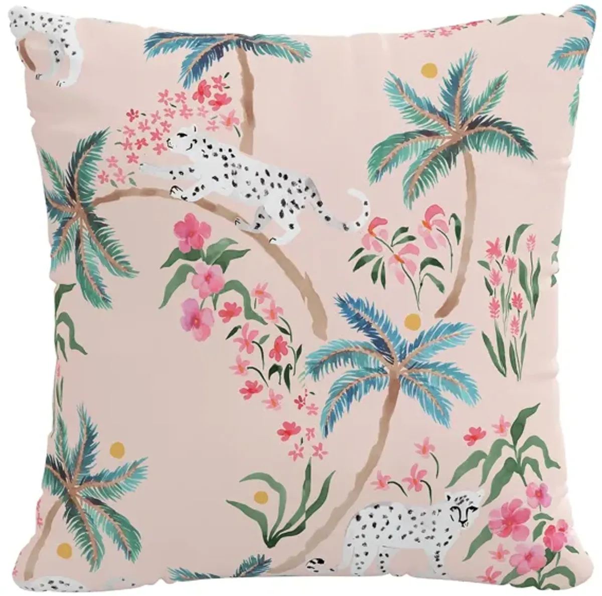 18" Outdoor Palm Leopard Pillow in Palm Leopard Blush by Skyline