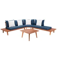 Karine 3-pc. Outdoor Sectional Set in Natural / Navy /Beige by Safavieh