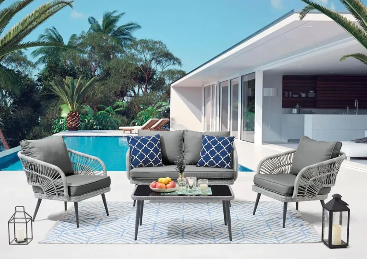 Riviera 4-pc Patio Conversation Set in Gray by Manhattan Comfort