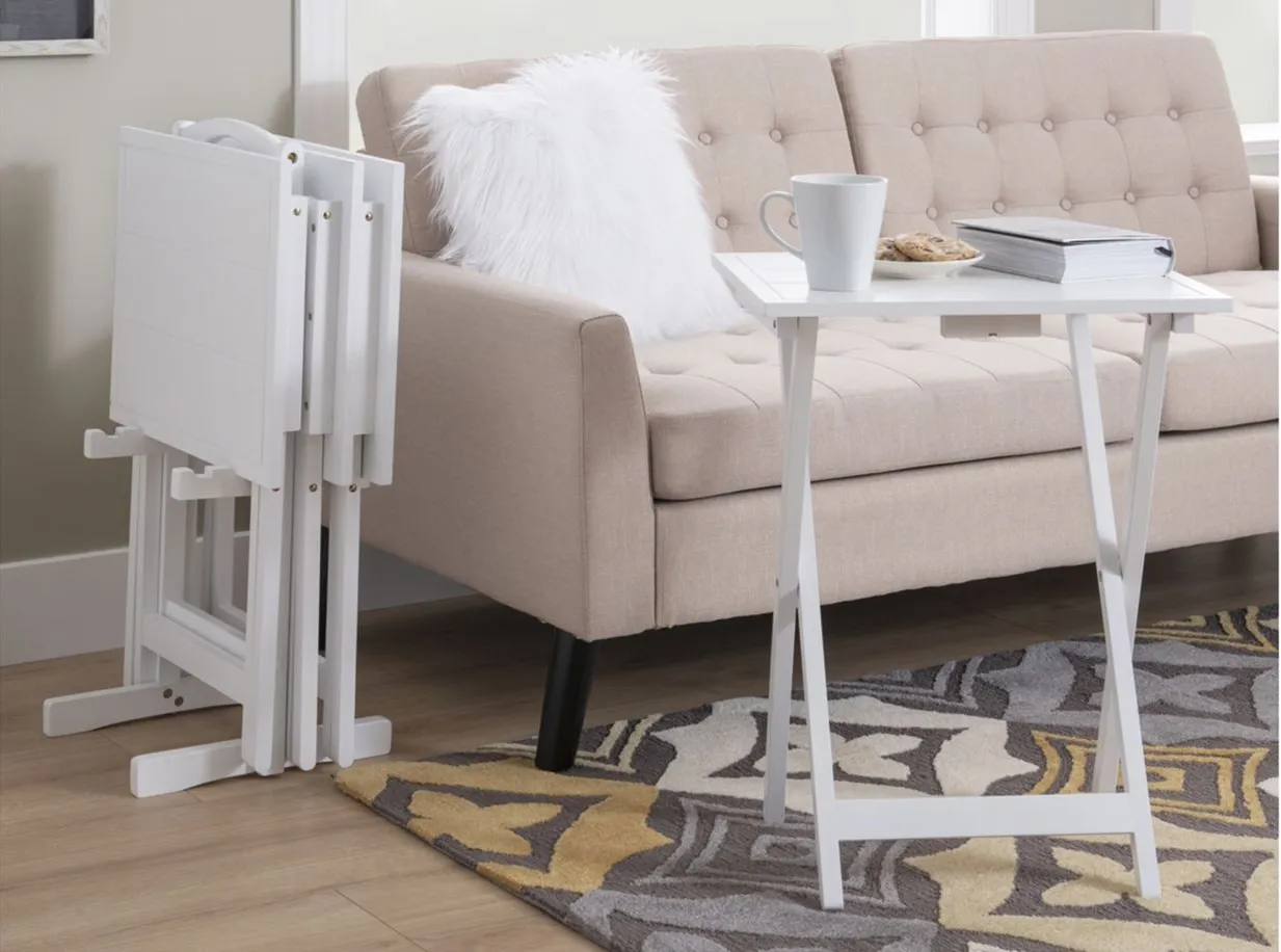 Fairfield Tray Table Set in White by Linon Home Decor