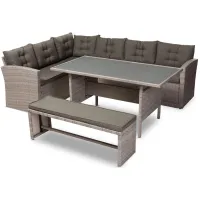 Eneas 3-Piece Outdoor Patio Lounge Corner Sofa Set in Dark Gray by Wholesale Interiors