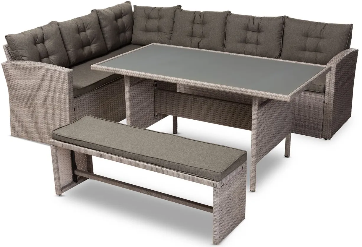 Eneas 3-pc. Outdoor Patio Lounge Corner Sofa Set in Brown;Gray by Wholesale Interiors