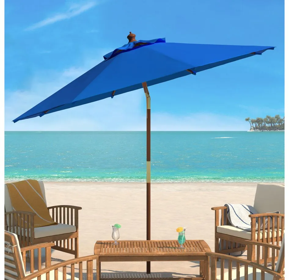 Cassidy 9Ft Wooden Outdoor Umbrella in Pacific Blue by Safavieh