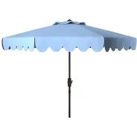 Doreen Single Scallop 9Ft Crank Outdoor Push Button Tilt Umbrella in Blue by Safavieh