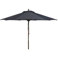 Cassidy 9 ft Wooden Outdoor Umbrella in Antique Blue by Safavieh