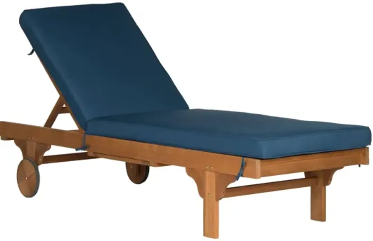 Newport Reclining Chaise Lounge Chair w/ Side Table in Navy by Safavieh