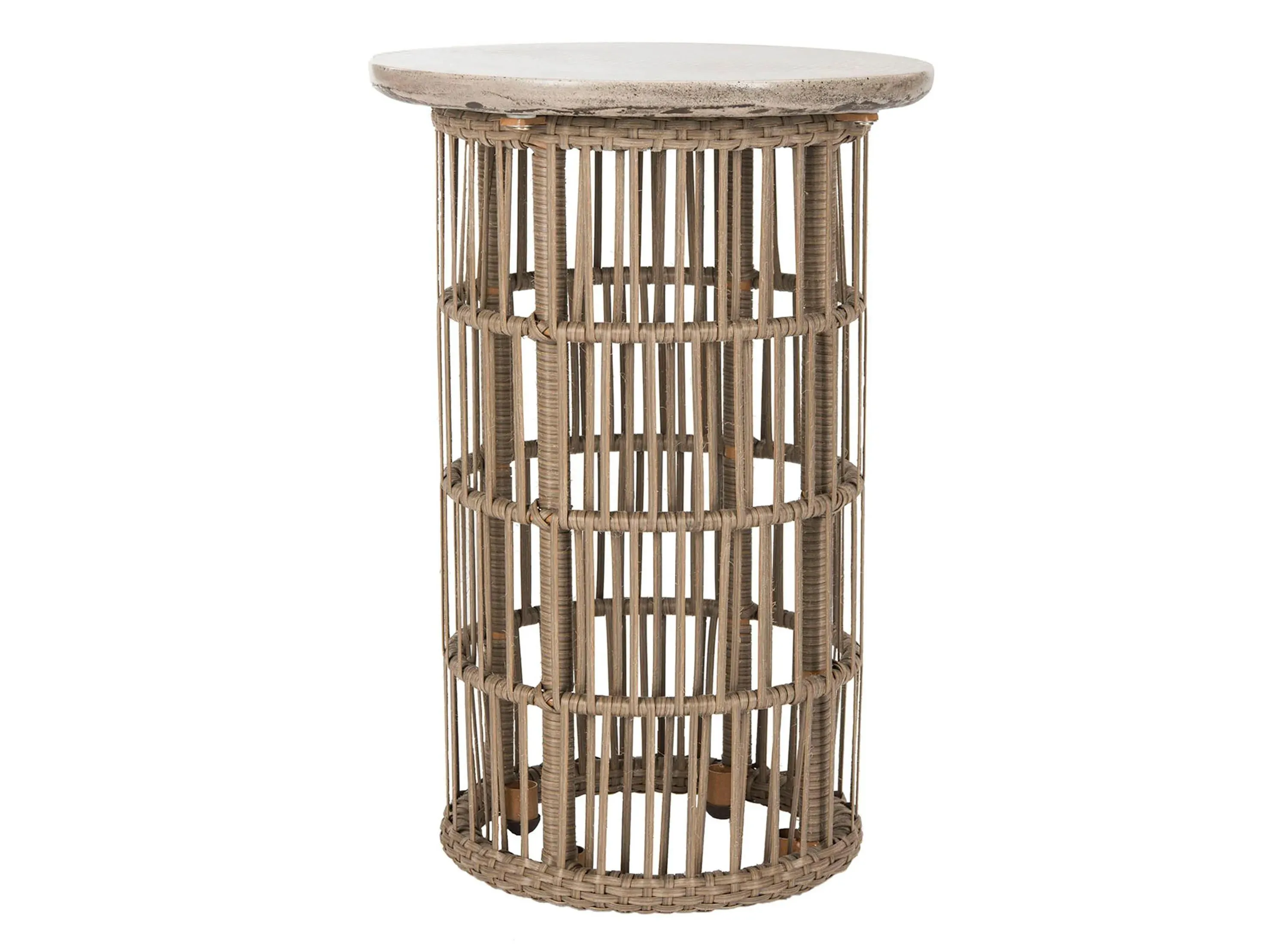 Rocco Indoor/Outdoor Modern Concrete Side Table in Teak by Safavieh