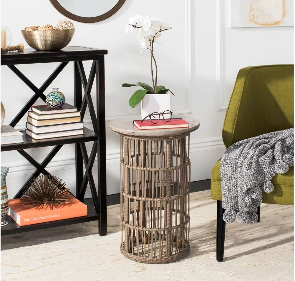 Rocco Indoor/Outdoor Modern Concrete Side Table in Teak by Safavieh