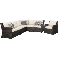 Easy Isle 3-pc. Outdoor Sectional Sofa with Lounge Chair in Dark Brown/Beige by Ashley Furniture