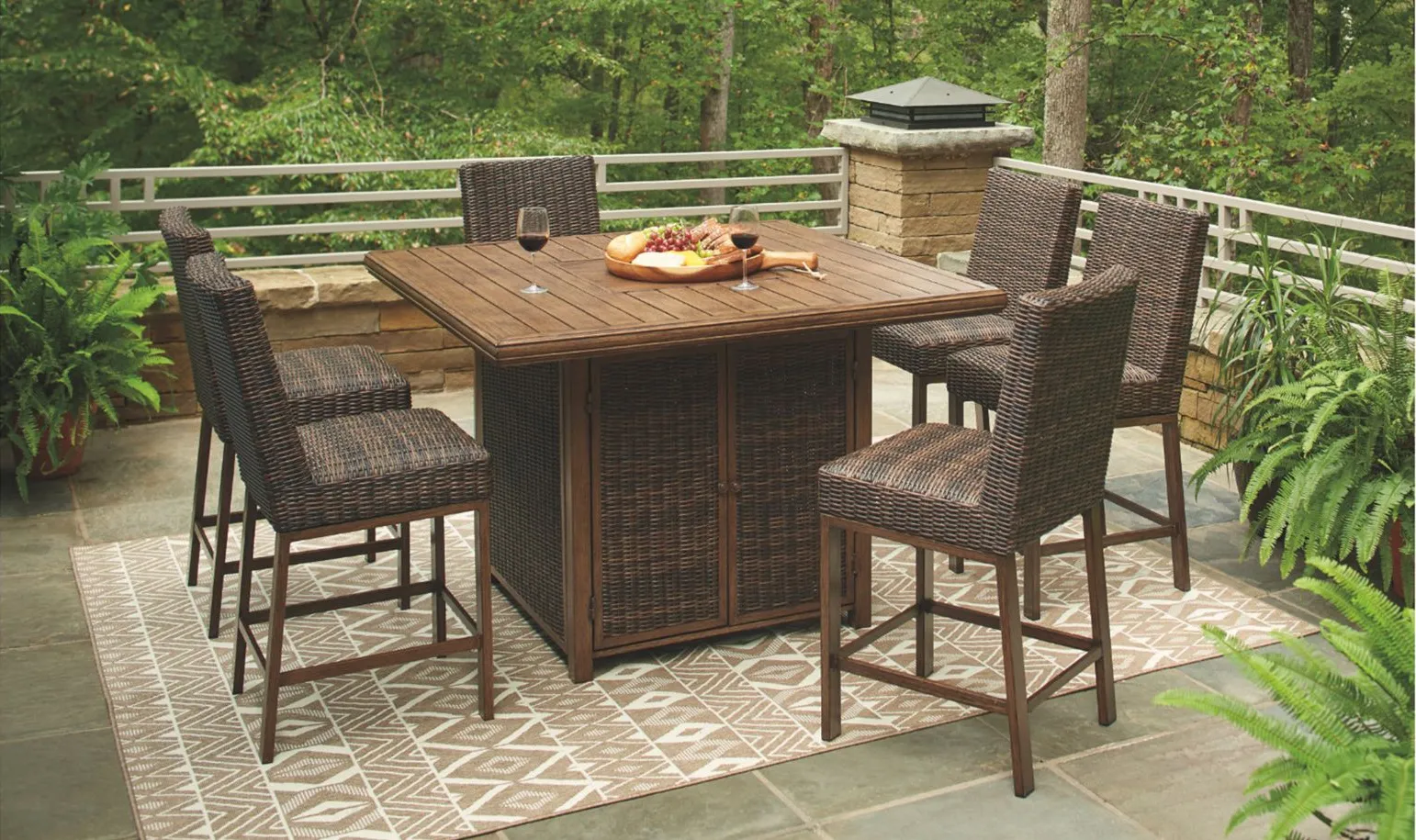 Paradise Trail 7- pc. Outdoor Fire Pit Set in Medium Brown by Ashley Furniture
