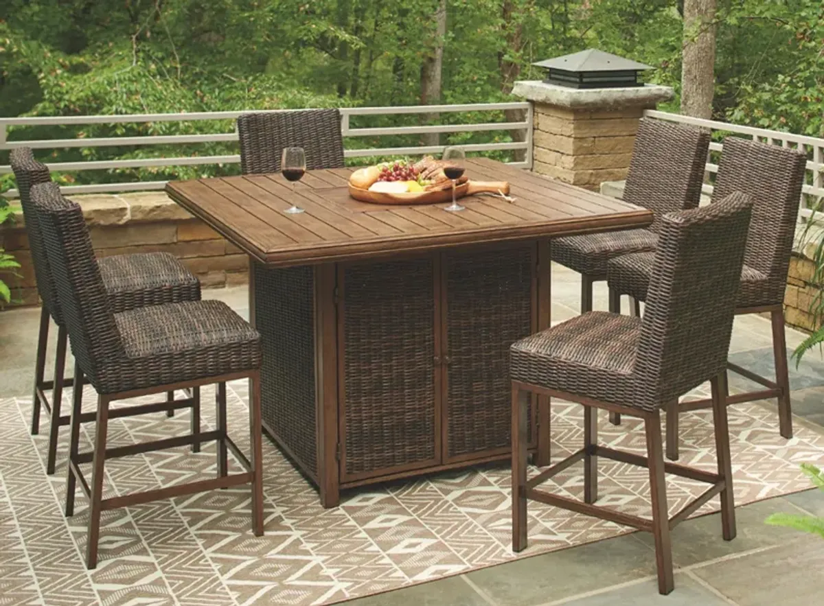 Paradise Trail 7-pc. Outdoor Fire Pit Set in Medium Brown by Ashley Furniture