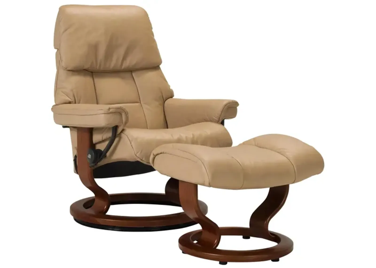 Stressless Ruby Small Leather Reclining Chair and Ottoman in Sand / Brown by Stressless