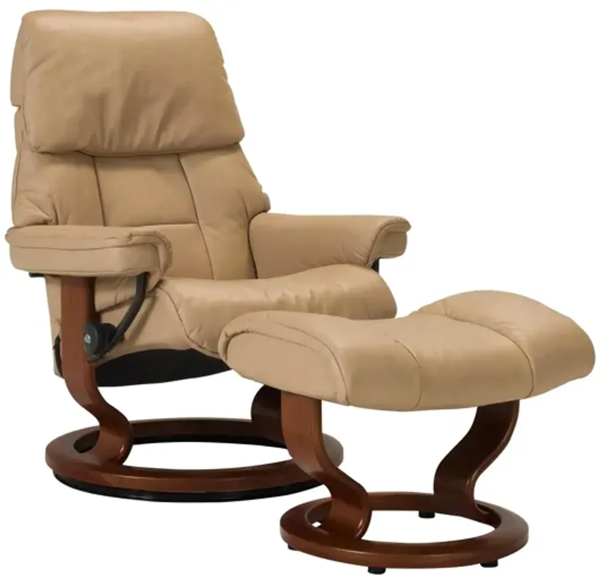 Stressless Ruby Small Leather Reclining Chair and Ottoman in Sand / Brown by Stressless