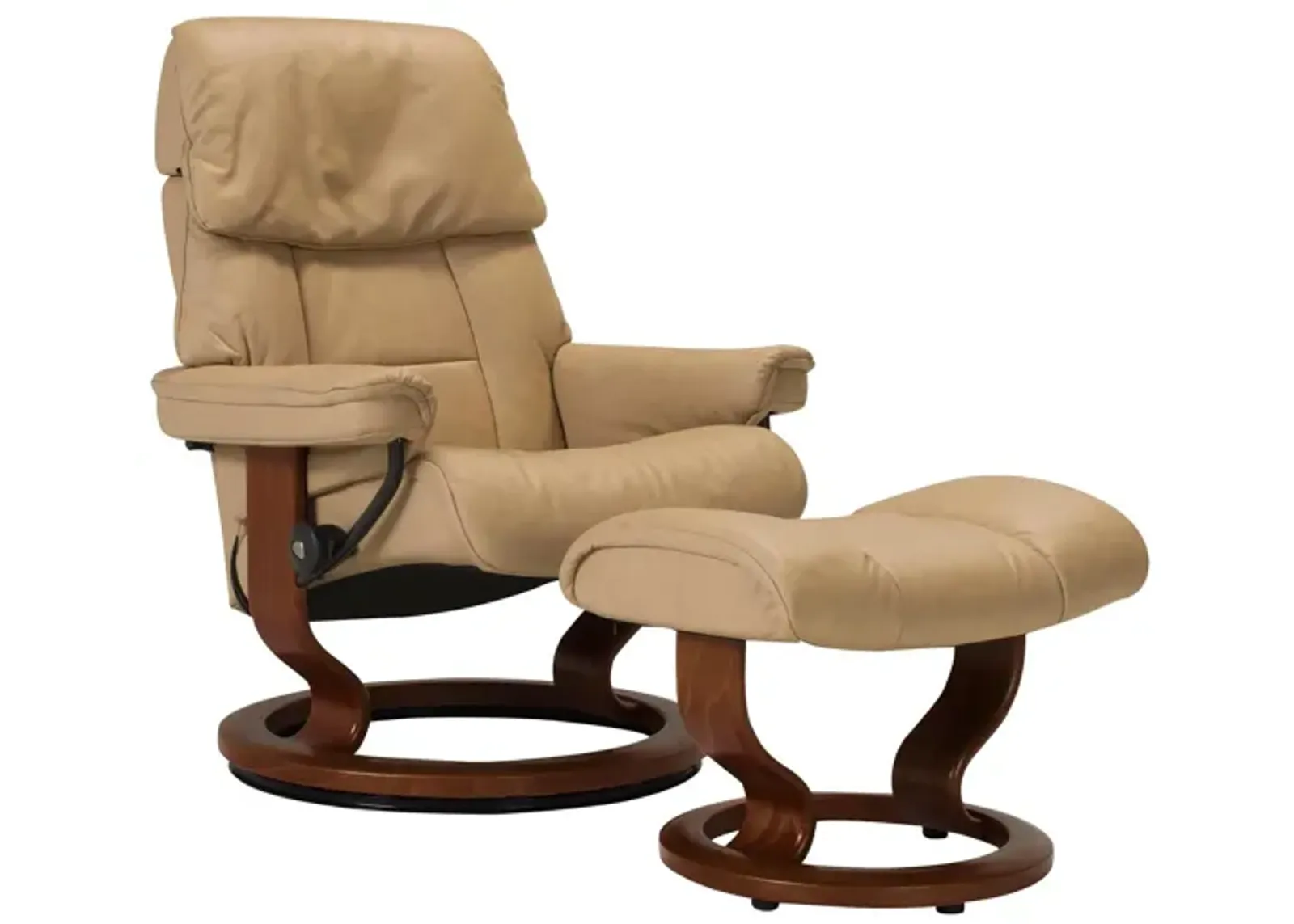 Stressless Ruby Medium Leather Reclining Chair and Ottoman in Sand / Brown by Stressless