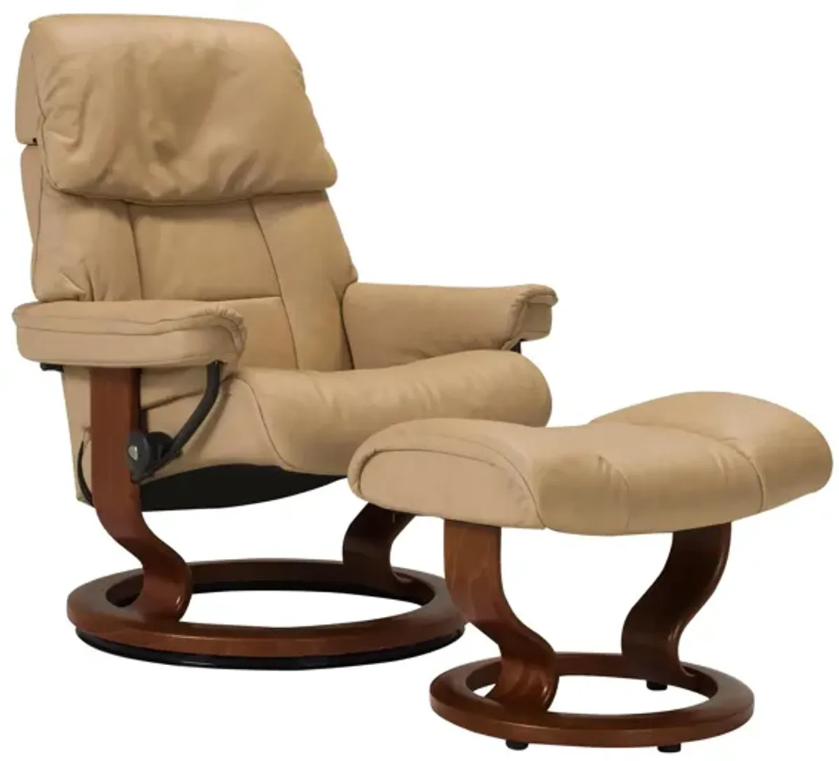 Stressless Ruby Medium Leather Reclining Chair and Ottoman in Sand / Brown by Stressless