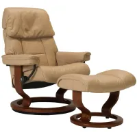 Stressless Ruby Medium Leather Reclining Chair and Ottoman in Sand / Brown by Stressless
